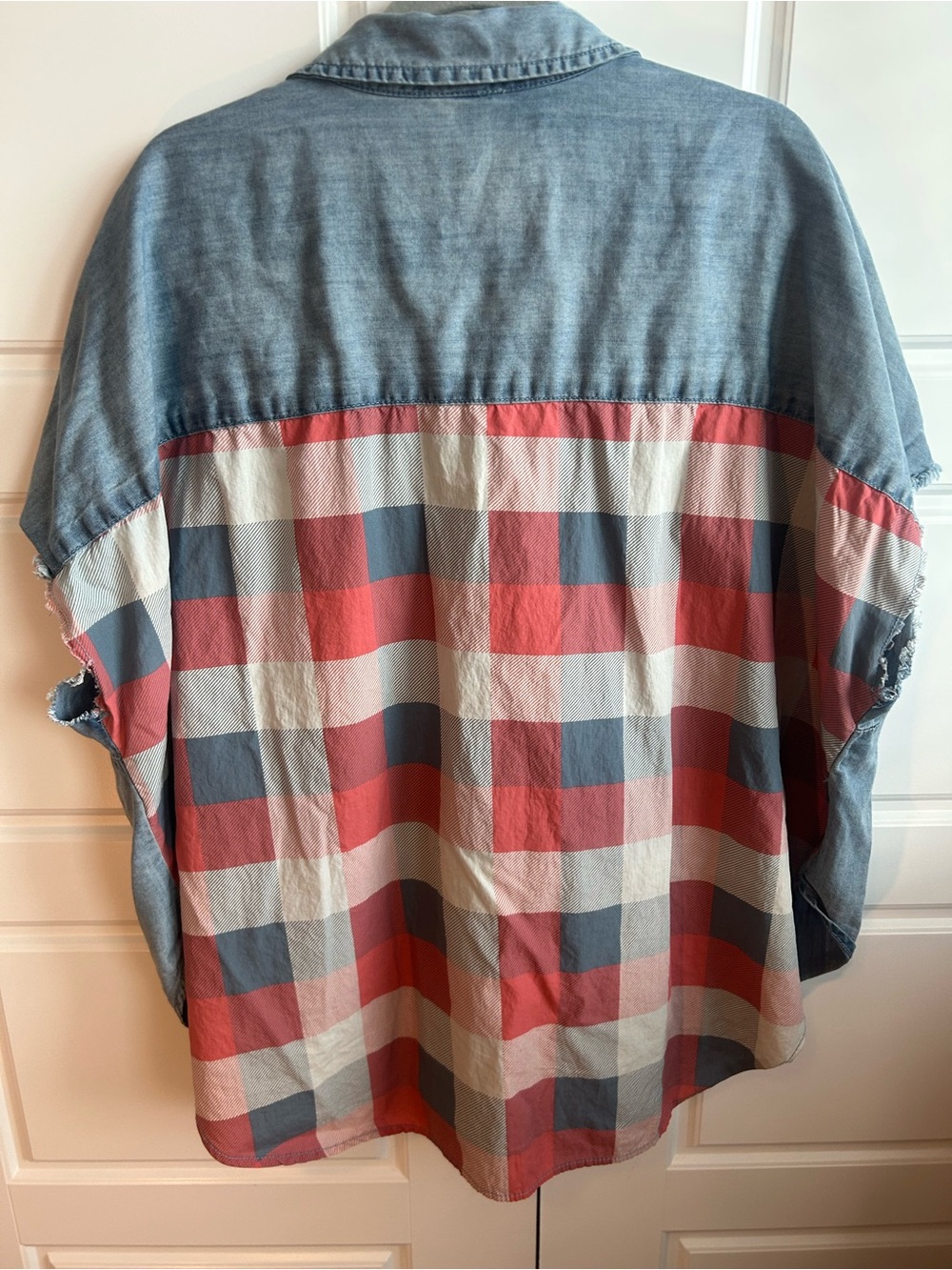 Cato Denim Sleeveless Button-down With Red/Blue Plaid Back